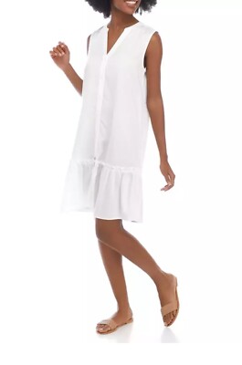 Sharagano ''Cloud Dancer'' White Sleeveless Dress Size Small Button Front Closure