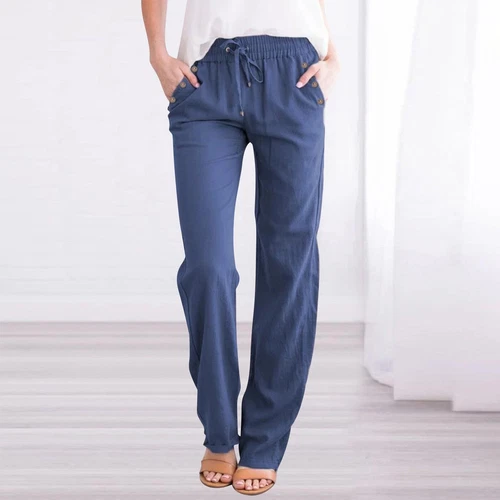 Womens Casual High Waist Pants Drawstring Loose Fit Summer Trousers with Pockets - Imagen 10 de 43