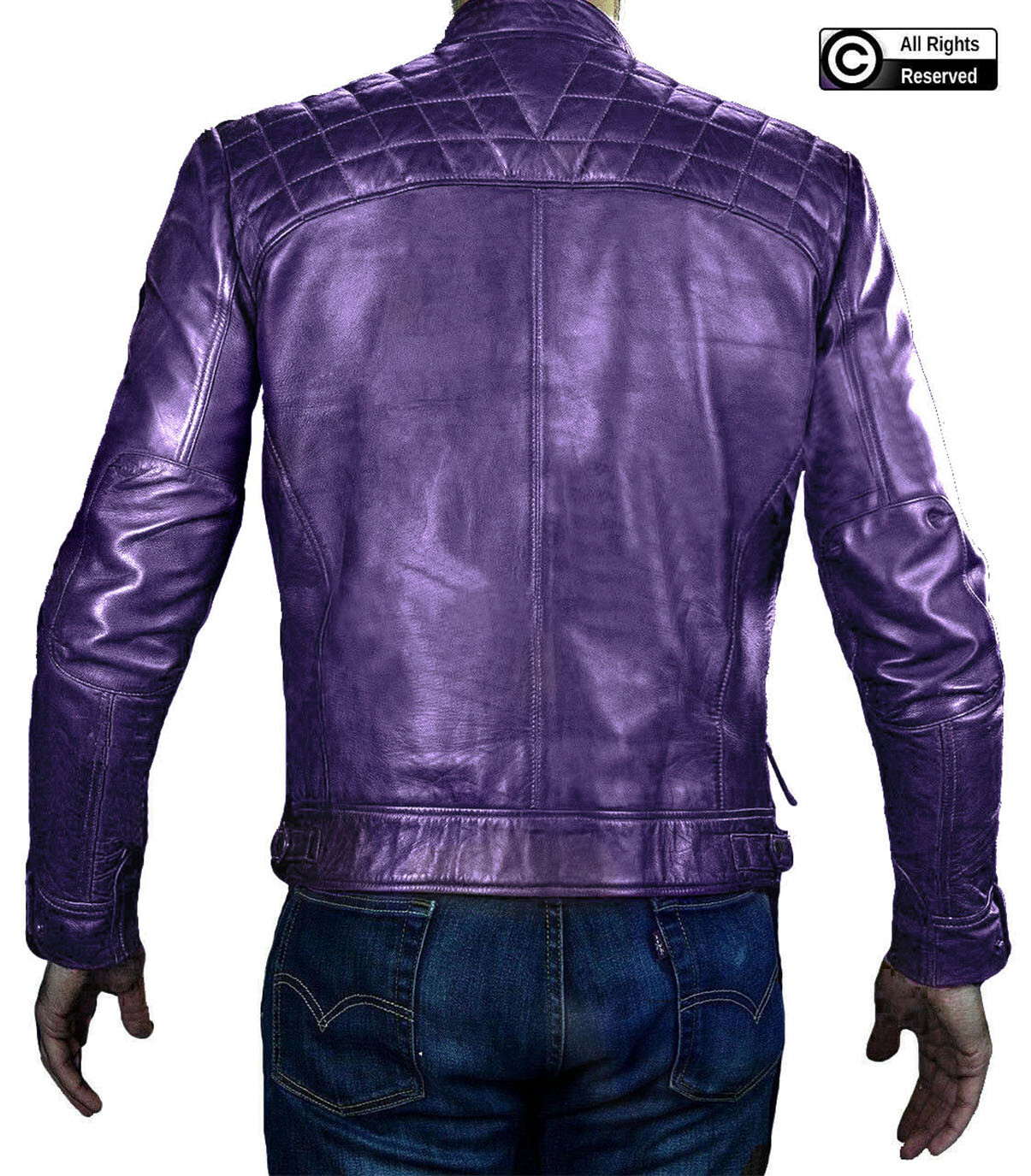 Gearswear's Mens Light Purple Cafe Racer Motorcycle Biker Genuine Leather  Jacket