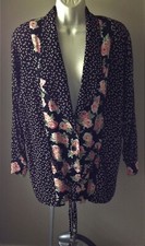CAROLE LITTLE Rose Print JACKET 4 Beaded Ties WOMENS Rayon Crepe BUTTON FRONT