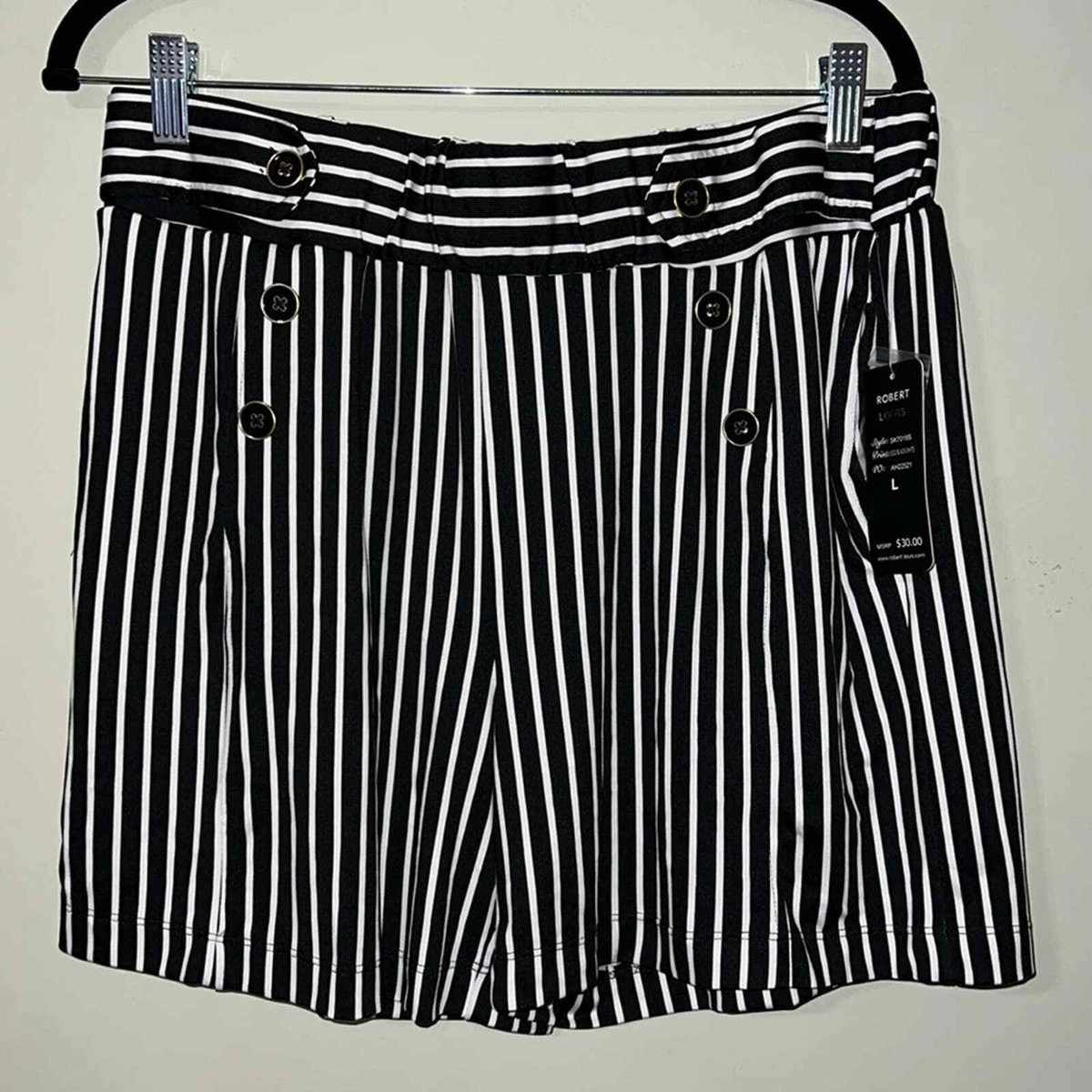 ROBERT LOUIS womens size large black white striped shorts pull on 