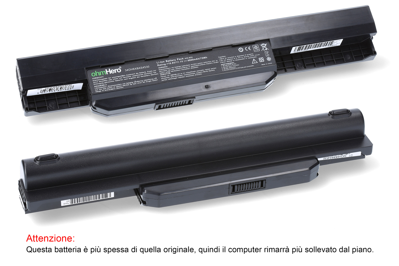 Potenziamento Batteria Asus X53E-RS52 OhmHero NERA 6800 mAh 9 Celle - 3