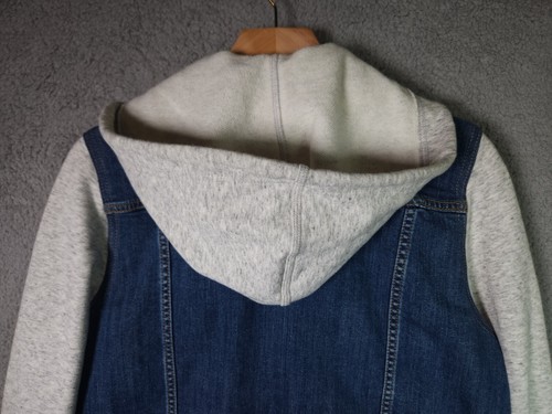 Levi's Hybrid Denim Trucker Jacket Hoodie Kids Size Large Blue Gray Fleece - Picture 8 of 15