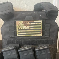 American Flag Patch - Large 3x5 Inch - Camouflage/Green/Tan/Black IR/Reflective