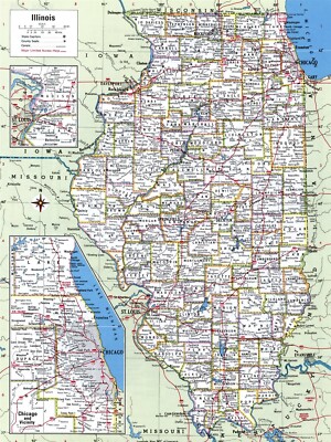 ILLINOIS COUNTIES ROAD MAP GLOSSY POSTER PICTURE PHOTO PRINT BANNER 9739