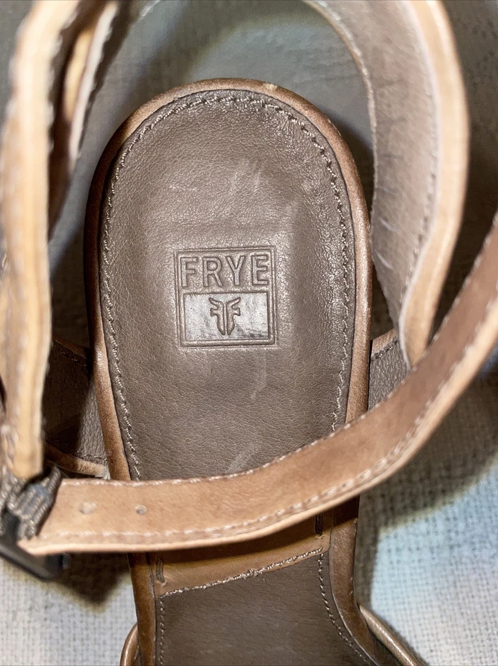 Alpargatas de cuña Frye para mujer talla 7,5 B cuero tostado 3,5 pulgadas tacones correa para el tobillo Foto 2 de 4