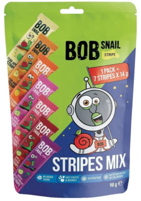 2 pcs Natural Bob Snail Stripes Fruit Mix candies, 98 g. Sugar-free candies