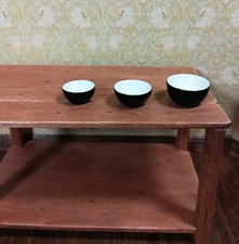Dollhouse Mixing Bowls Set of 3 Ceramic Stacking Black and White 1:12 Scale