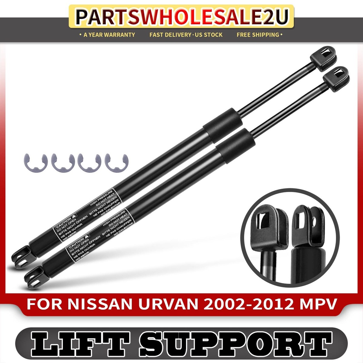 2x Rear Tailgate Lift Supports Shocks for Nissan Urvan 2002-2012