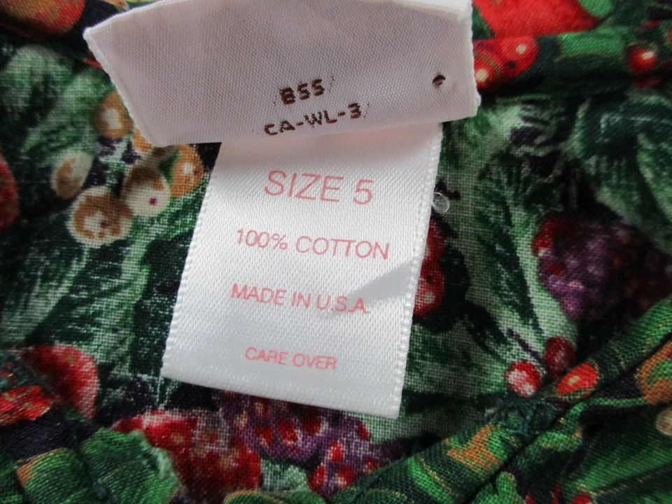 Vestido DE COLECCIÓN Niñas Talla 5 Verde Rojo Fresa Frutado Estampado Casa Hecho en EE. UU. Foto 4 de 4