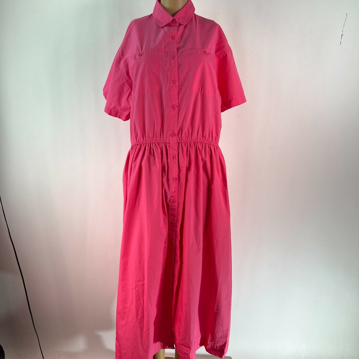chinese dress ladies Women Pink & White Checked Pattern Collar Neck Crepe Waist Tie-Up Curved  Hem Shirt Style Mini Dress