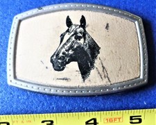 Vintage Western Silver Tone Belt Buckle with Horse Head Cameo