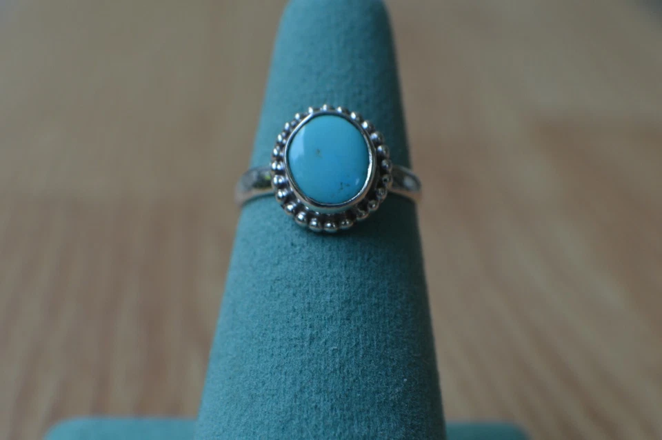 Anillo solitario turquesa de la Bella Durmiente AZ de 3,22 quilates platino sobre plata fina talla 6 Foto 4 de 4