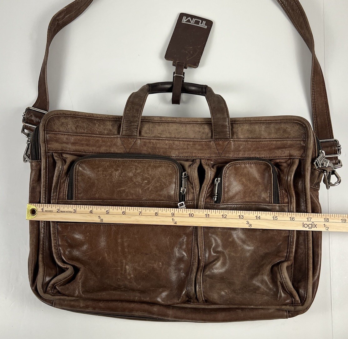 Tumi Brown Leather Expandable Attache Briefcase Trave… Gem
