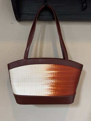 Le Sac Handbag Woven Straw Orange Cream Ombré Shoulder Bag Purse EUC 