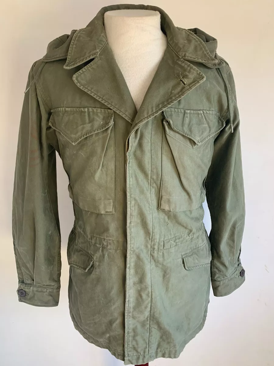 VTG Old M43 Field Jacket Coat w/ Rank OD M1943 38R World War II