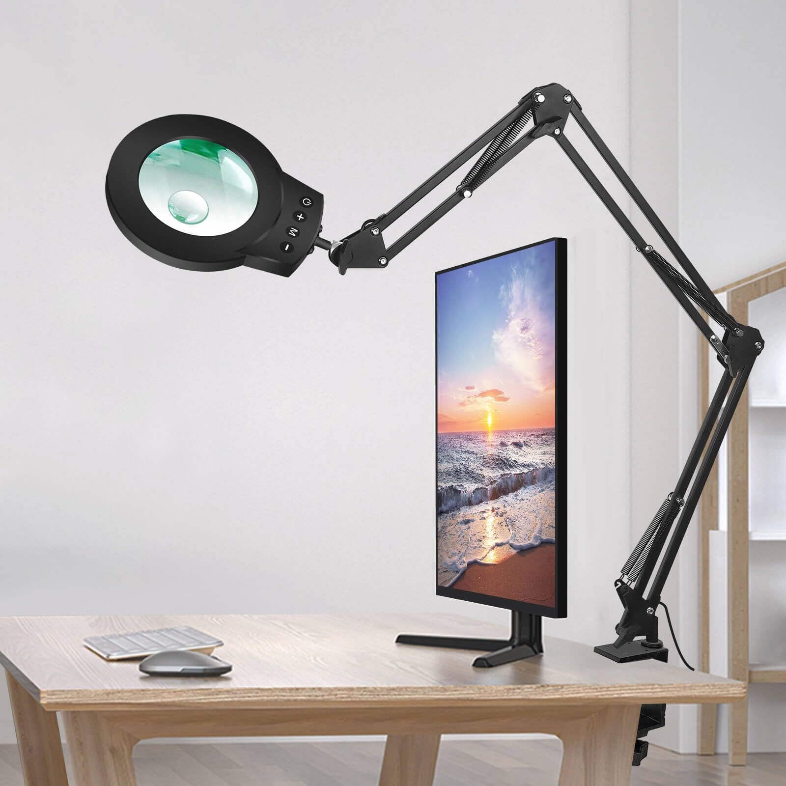 Magnifying Glass Light 10X 5X Swing Arm Desktop Stand Desk Lamp Close Work Up...