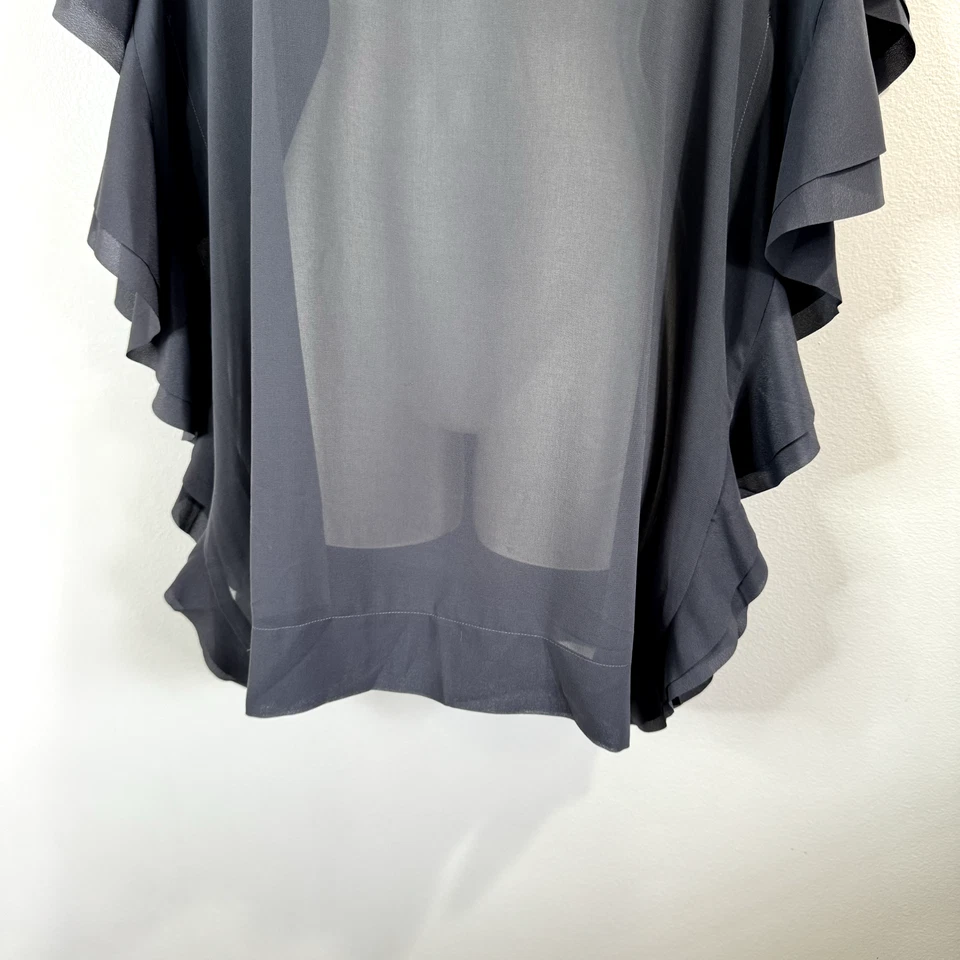 NUEVO CON ETIQUETAS Camisa Ted Baker Cubierta de Natación Talla S Gris Gasa Volantes Transparentes Volantes Foto 4 de 4