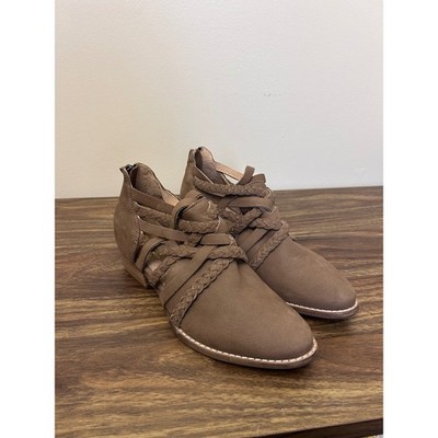 Seychelles Braided Cutout Ankle Booties Taupe Wedge Heel Women's Size 6