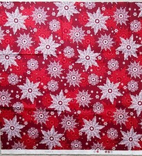 Red White CHRISTMAS SNOWFLAKES Fabric Studio 8 Quilting Treasures 38" x 45"