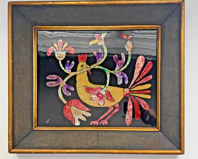Agnes Taylor Reverse Tinsel Painting Rooster 1950s Folk Art | Warwick Collection