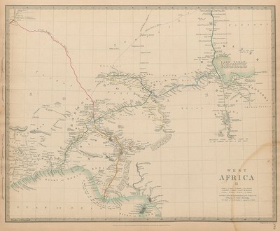 Nigeria frühe Entdeckerrouten. Tschadsee. Yariba Houssa Borgou SDUK 1844 Karte