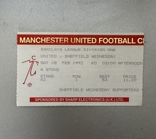 1992 Manchester United Sheffield Wednesday Ticket Stub Football 8th Feb ROW 01