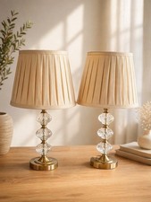 Pair of Elegant Crystal & Brass Table Lamps with Pleated Shades – Pre-Owned