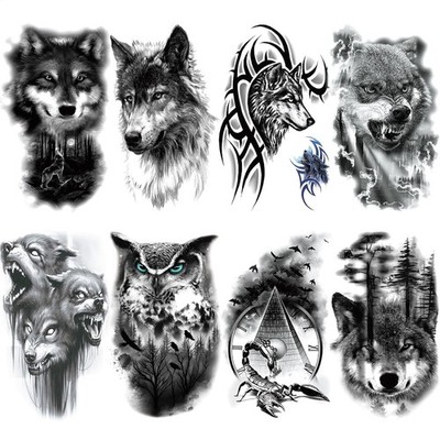 Realistic Wolf Tattoo Temporary for Adult Men Large Half Sleeve Black Forest Wol