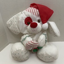 Vintage Fisher Price Christmas Candy Cane Puppy Dog Puffalump 10" Nylon Plush