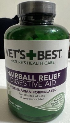 Vet s Best Cat Hairball Relief Digestive Aid 180 Chewable Tablets Sealed Ex:4/28