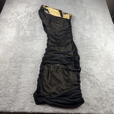 Lulus Ruched One Shoulder Bodycon Mini Dress Womens Large Black Gold