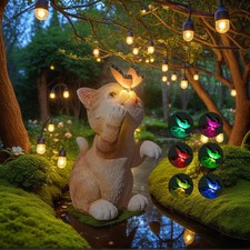 Solar Cat Outdoor Statues for Garden Outdoor Butterfly Light Cat Figurine LED...