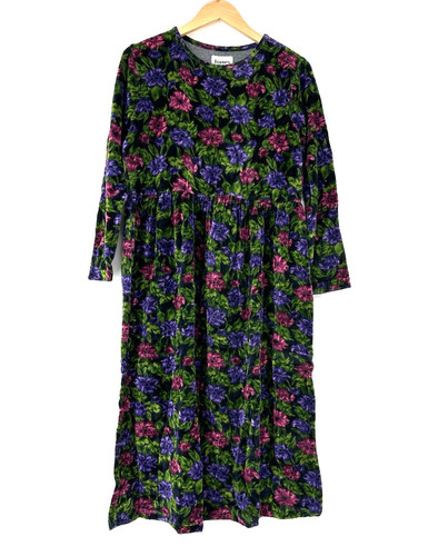 VTG Hanes Dress Size Medium Signature Collection Floral Velvet Midi Cottage 90s
