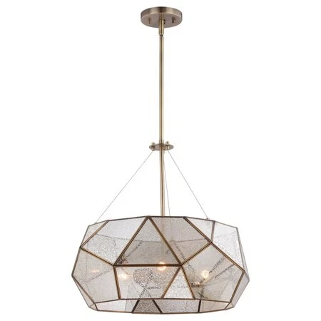 VAXCEL P0317 Euclid 3L Brass Mid-Century Modern Pendant Light Mercury Glass - Picture 1 of 9