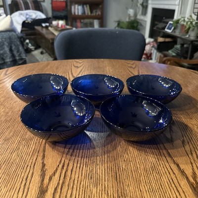 Cobalt Blue Glass Cereal Soup Bowls Unmarked 5.5  Set Of 5