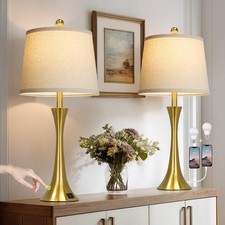 27.5" Gold Lamps Set of 2, Touch Control 3-Way Dimmable Bedside Nightstand La...
