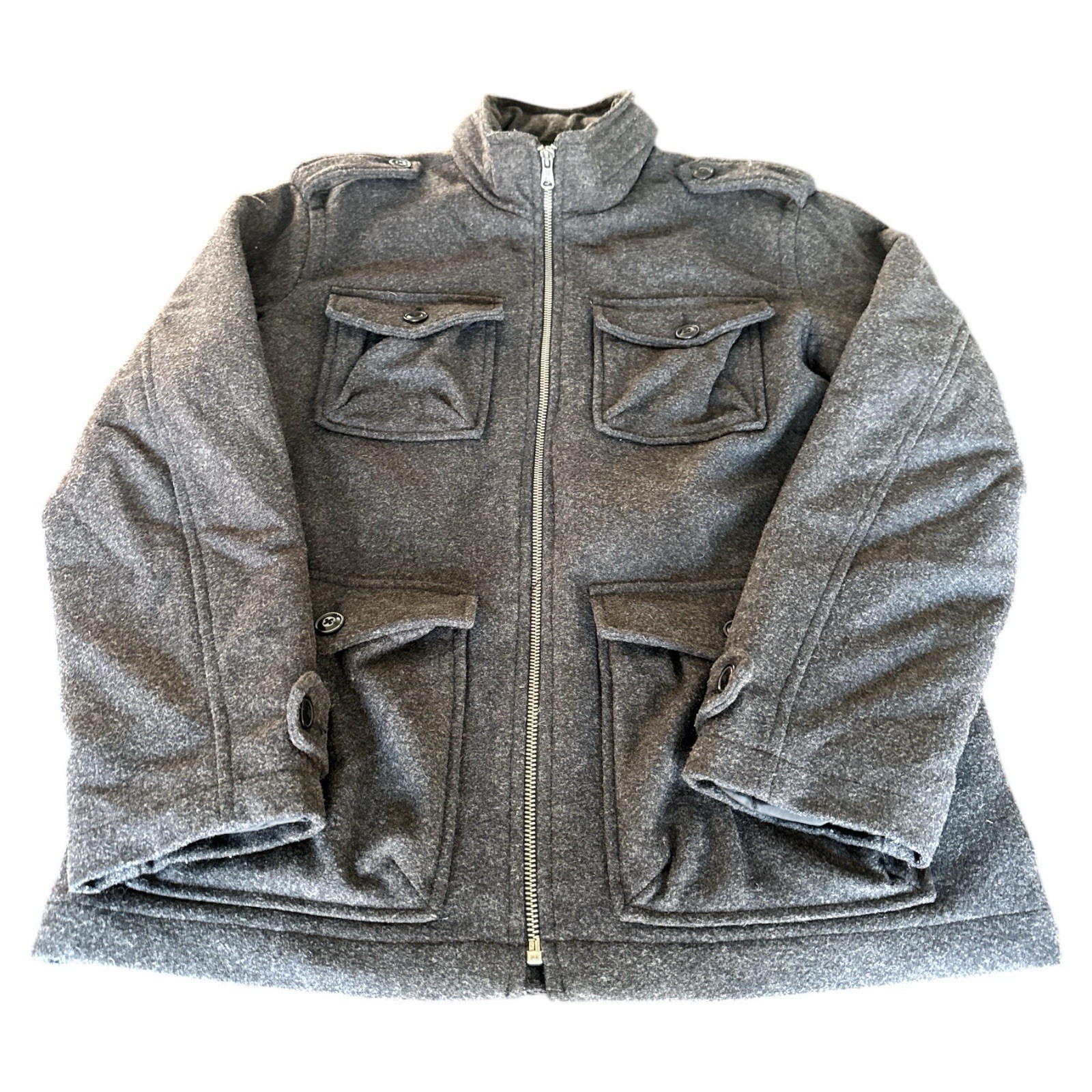 Gap Wool Gray Jacket Button Up Front Pockets Long… - image 2