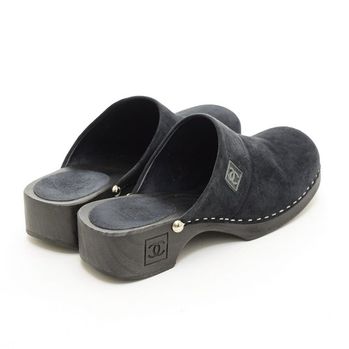 Sandalias CHANEL Azul Marino Gamuza Madera Talla 35EU US5 Sabo con Caja Para Mujer - Imagen 23 de 24