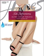 Hanes Pantyhose Silk Reflections Ultra Sheer Toeless Control Top Wick 10 denier