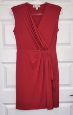 Michael Kors Red V-Neck Sleeveless Faux-Wrap Dress Side Ruching-Bar Accent Sz XS