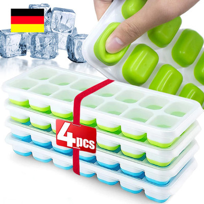 4x Eiswürfelform 56-Fach Silikon mit Deckel Eiswürfelbehälter Ice Tray Eis Cube