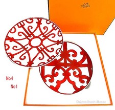 Paire d'assiettes à pain HERMES Guadalquivir 17 cm N°1 N°4 porcelaine blanc rouge