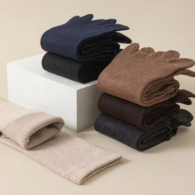 Men Wool Crew Five Finger Toe Warm Heavy Thick Sport Fuzzy Work Boot Socks 5Pack