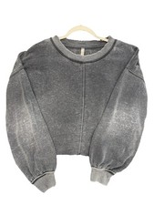 Free People Movement Gray Washed Cropped Sweatshirt Womens Small Raw Hem