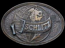 JJ09160 VINTAGE 1970s  SCHLITZ  AROUND THE WORLD BEER BELT BUCKLE
