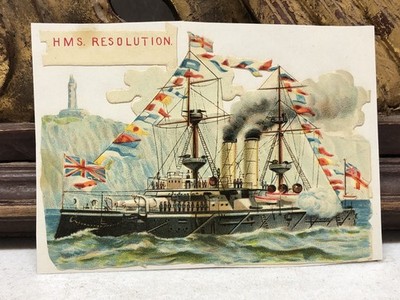 Victorian Era Die Cut HMS Resolution Scrap Steamboat L5