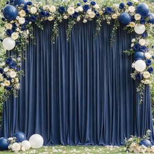 Navy Blue Backdrop Curtains 8x10 FT 2 PCS 4x10 FT Wrinkle Free Stage Drapes