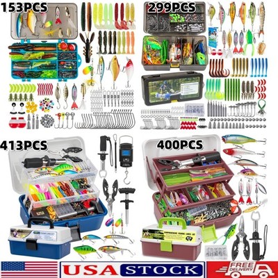 413-153PCS Fishing Lures Accessories Kit with Tackle Box Complete Fish Tools Set