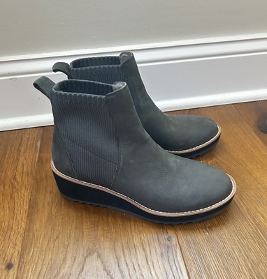 Eileen Fisher Suede Leather Lilou Wedge Chelsea Boots Size 6.5 Dark Gray Nubuck